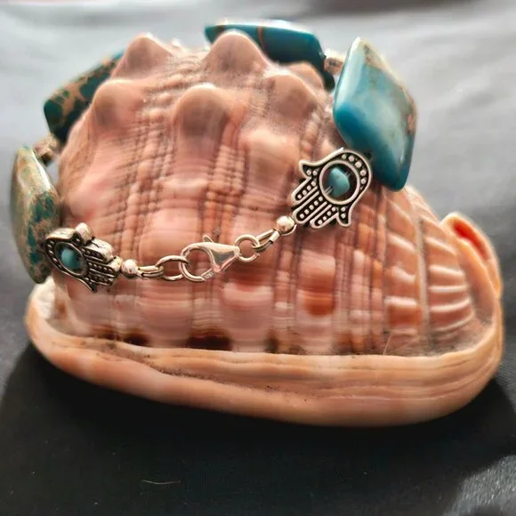 Handcrafted Artisan Semi-precious Imperial Jasper Gemstone Bracelet - Picture 3 of 7